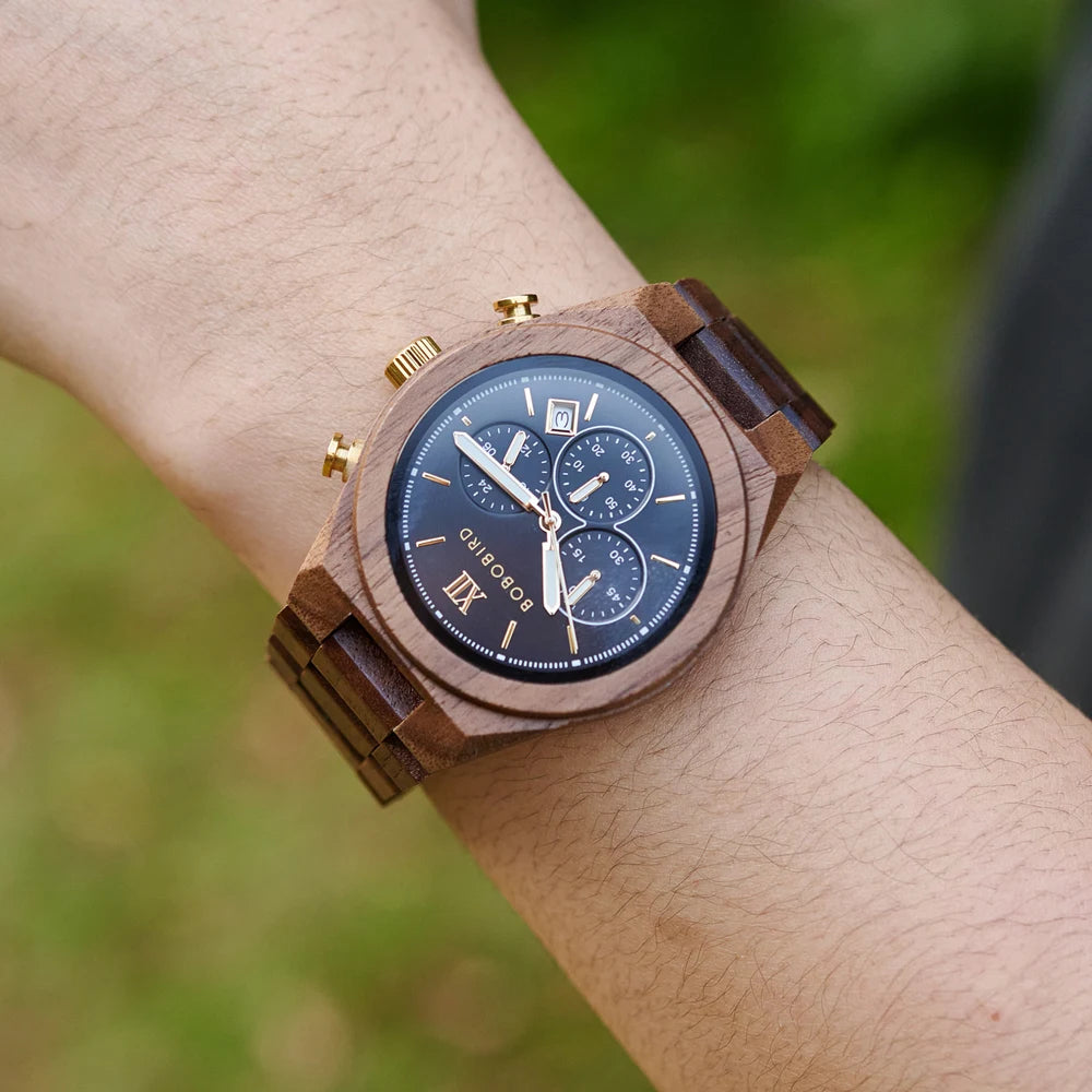 Men's Fashion Wooden Wristwatch - Quartz Movement - Round Face