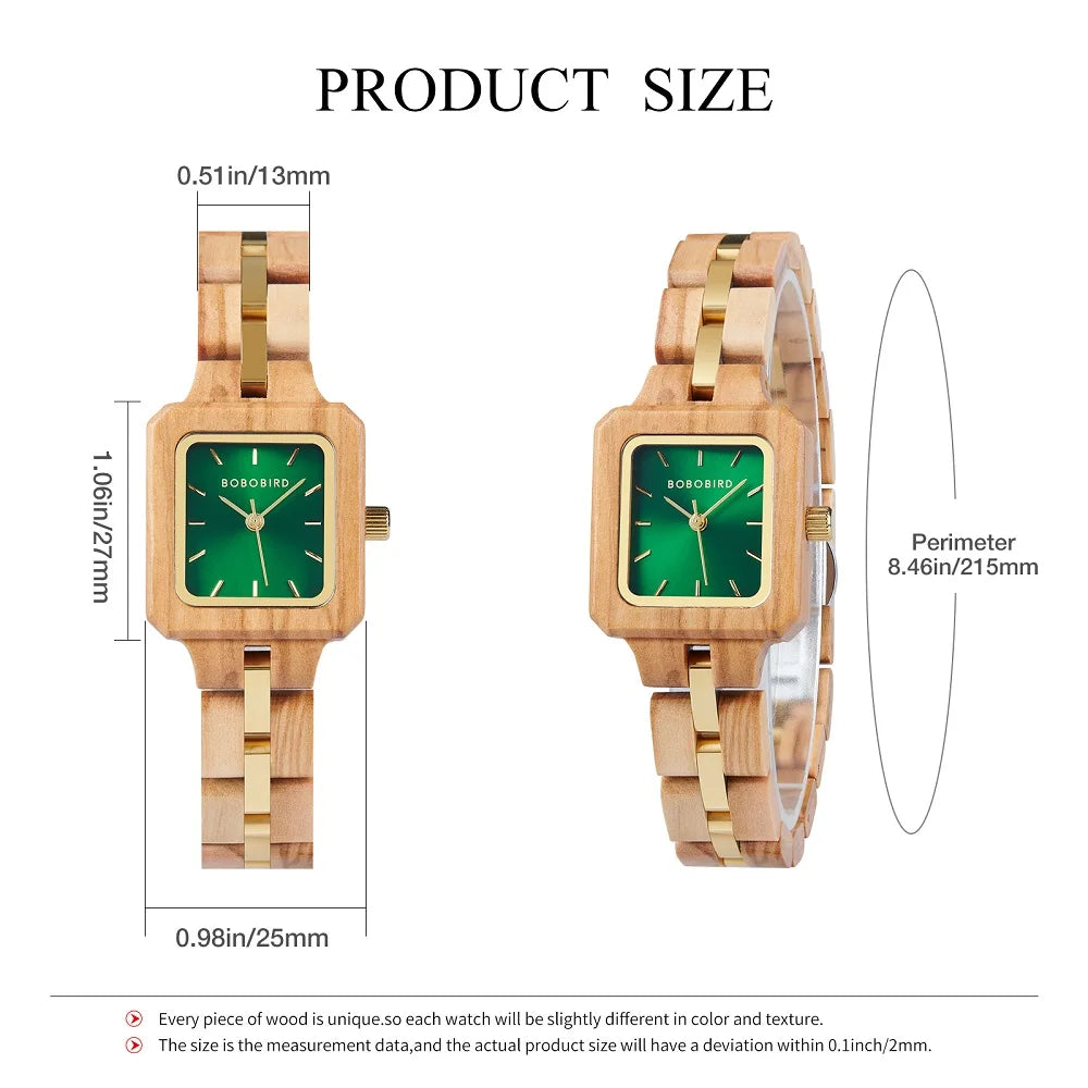 Fashion Women's Watch Wooden Links Square Face Wrist Watch for Ladies Special Gift