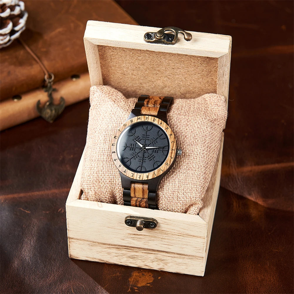 Men's Wooden Wristwatch - Viking Face Style - Gift Idea for Men