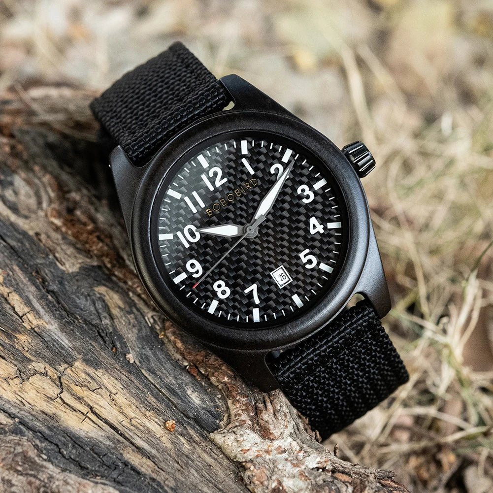 Men's Wooden Watch with Nylon Strap - Casual Wristwatch for Men - Quartz Movement & Analog Display