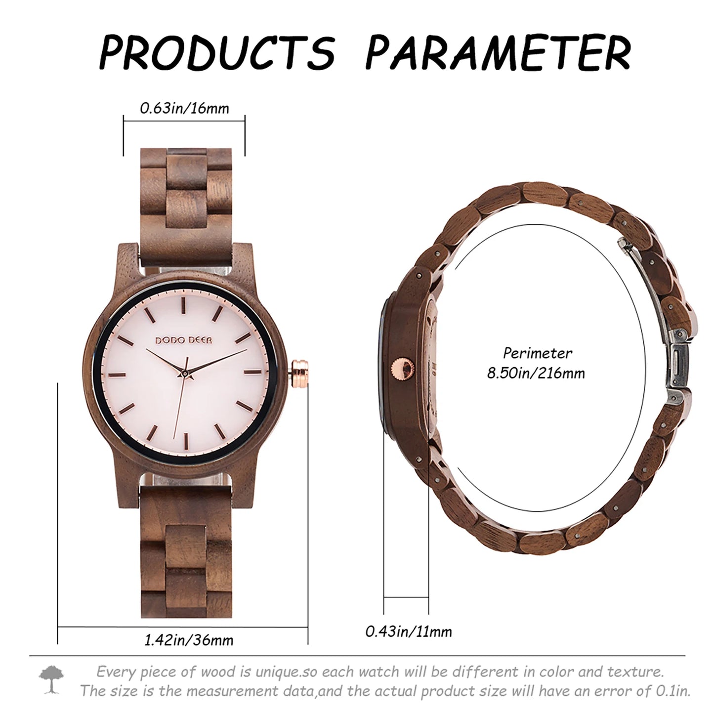 Women’s Simple Quartz Wooden Wristwatch - Classic Analog Display With Round Face