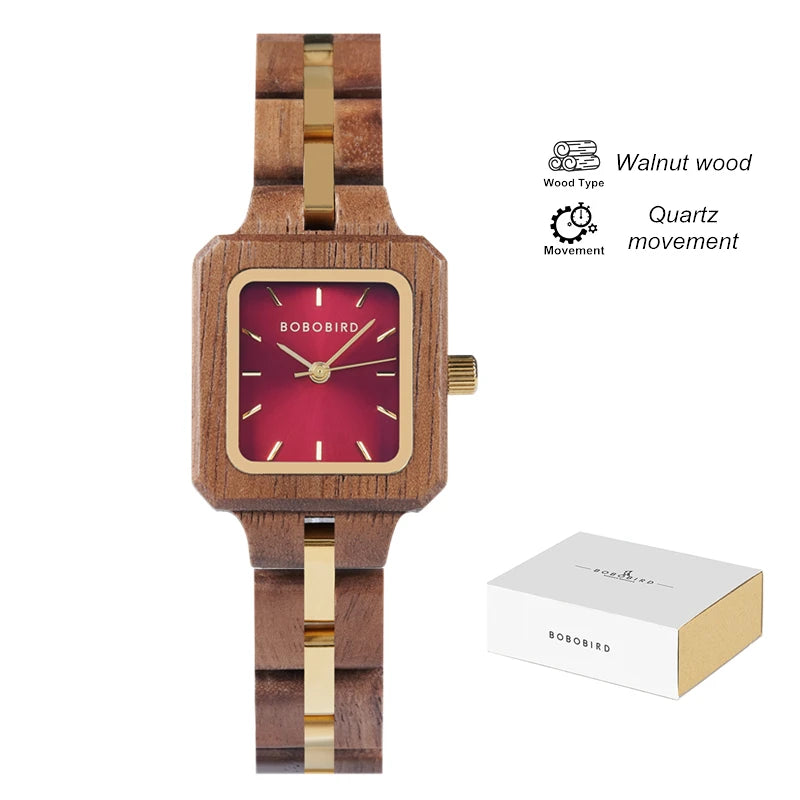 Fashion Women's Watch Wooden Links Square Face Wrist Watch for Ladies Special Gift