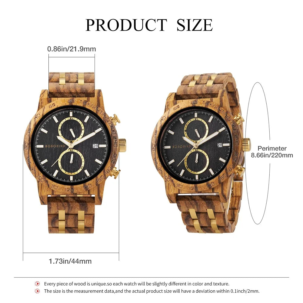 Men‘s Wooden Wristwatch Quartz Movement - Casual Dress Watch for Men