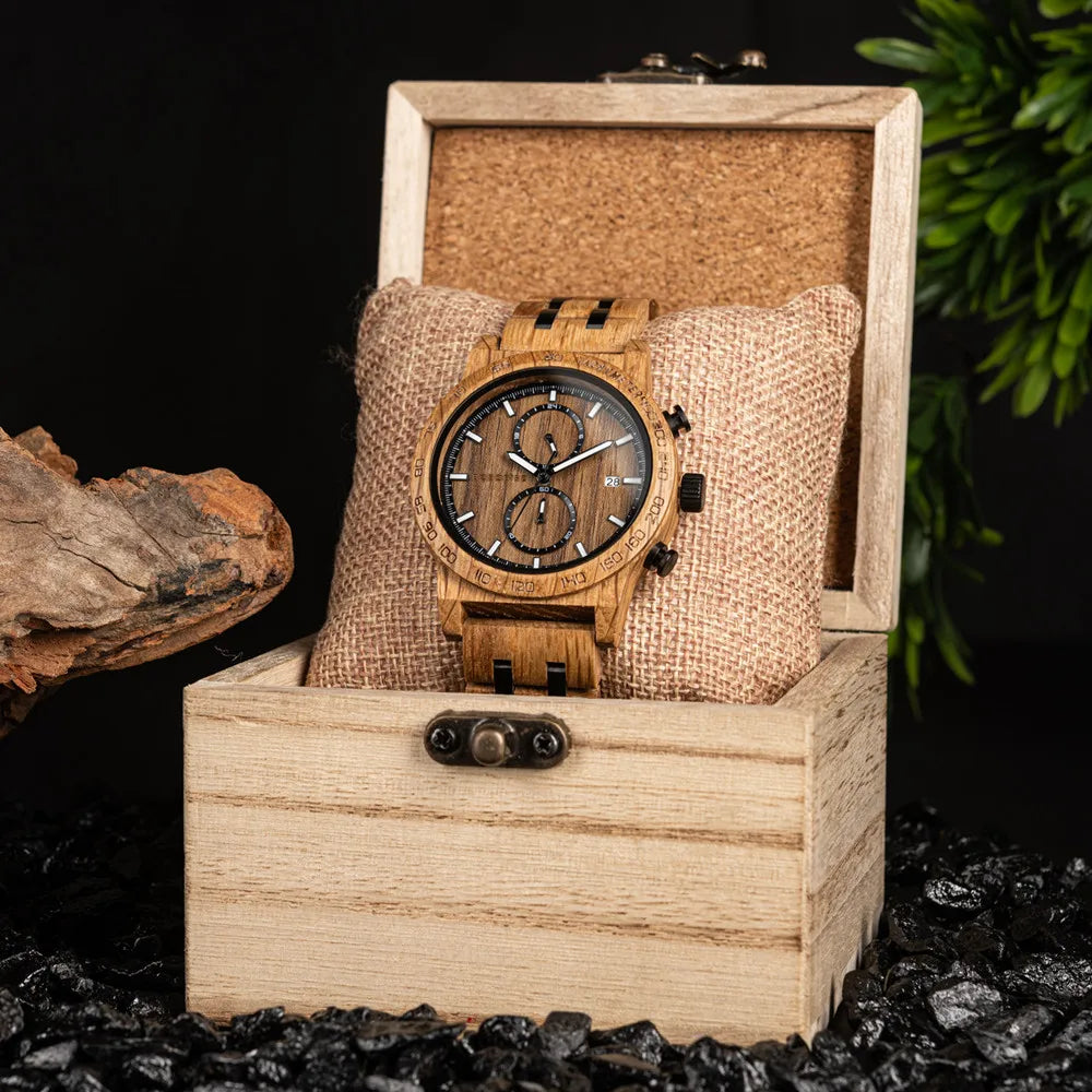 Men‘s Wooden Wristwatch Quartz Movement - Casual Dress Watch for Men