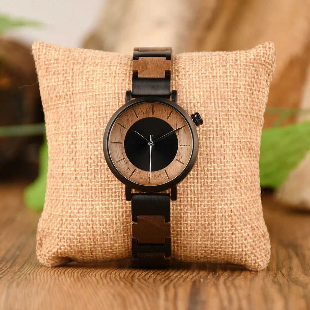 Stylish Ladies Wooden Watches - Round Face With Analog Display And Quartz Movement