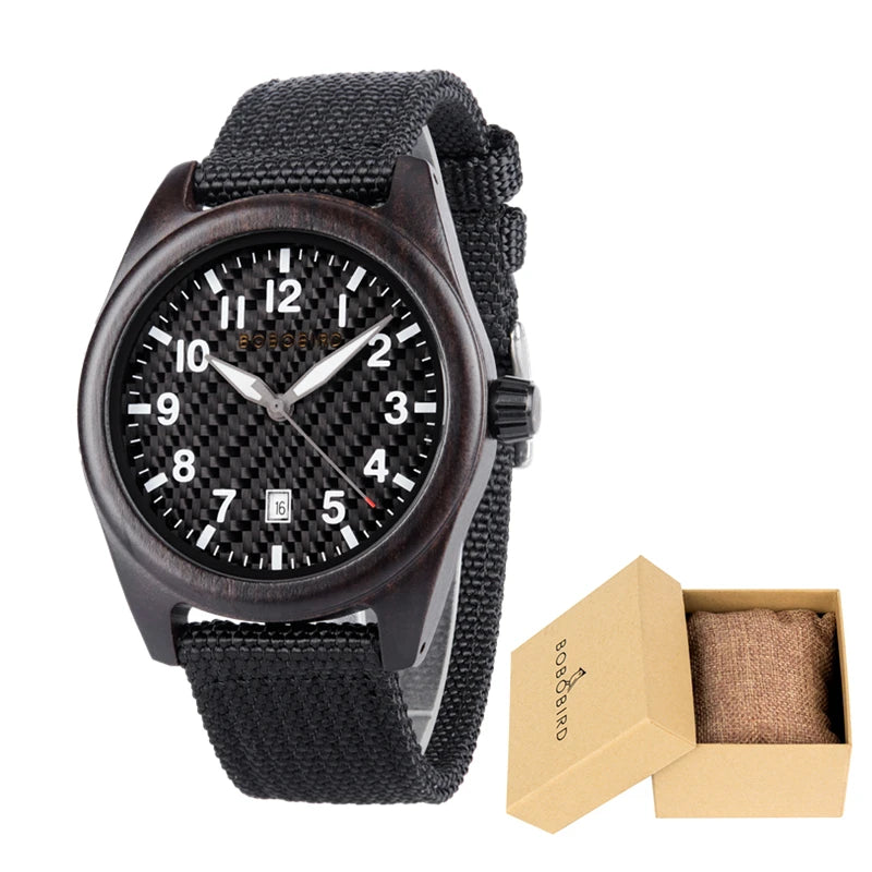 Vintage Mens Wooden Watch - Nylon Strap Casual Wristwatch for Men