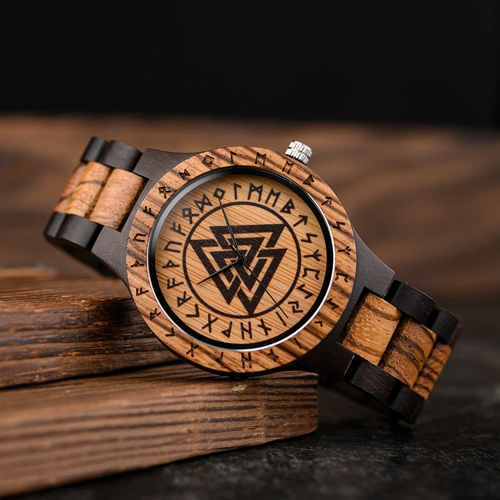 Men's Viking Style Wooden Wristwatch - Vintage Watch for Men