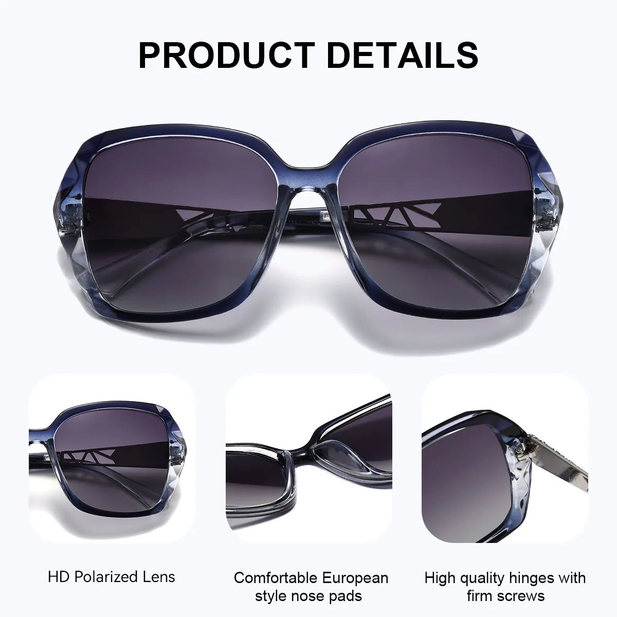 BARCUR Fashion Butterfly Polarized Sunglasses Transparent PC Large Frame Hollow Out Mirror Leg Leisure UV400 Women Sunglasses