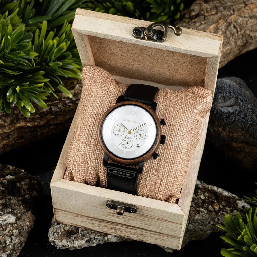 Men's Luxury Style Watch - Handmade Wooden Wrist Watch for Men With Genuine Leather