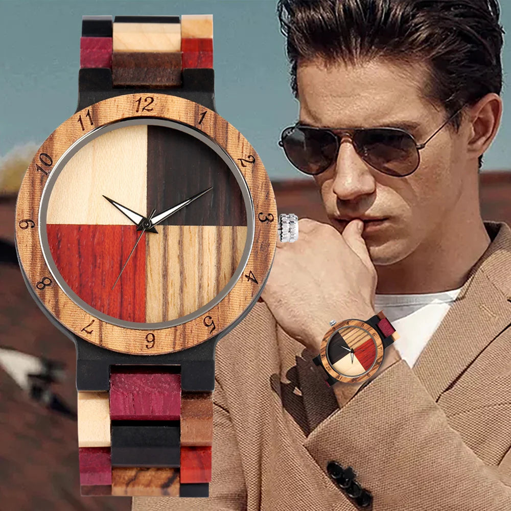 Wooden Sweetheart Couple His & Hers Watches - Quartz Movement Analog Display With Mixed Color Dials - Matching Wristwatches For Him/Him, Her/Her, Him/Her, Lovers