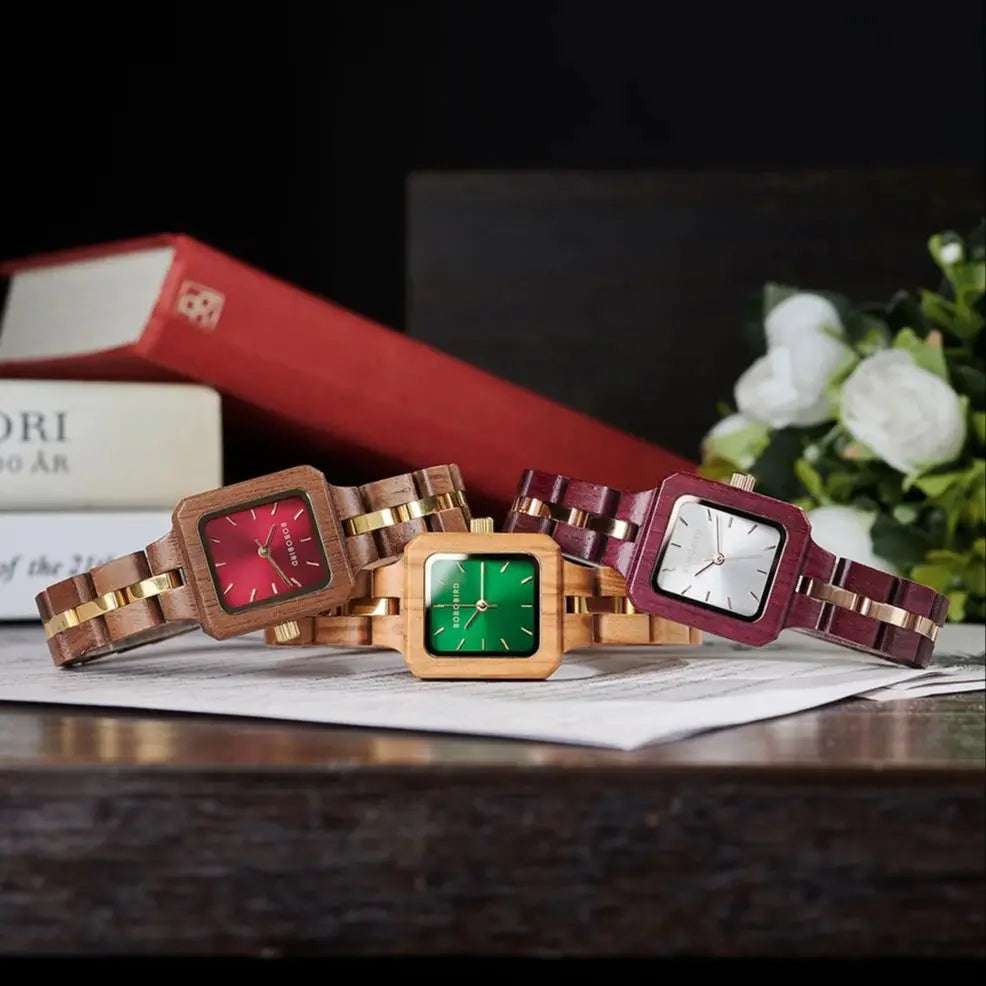 Fashion Women's Watch Wooden Links Square Face Wrist Watch for Ladies Special Gift