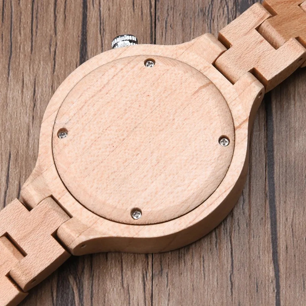 Women's Wooden Fashion Watch - Classic Retro Analog Display With Tound Face And Quartz Movement