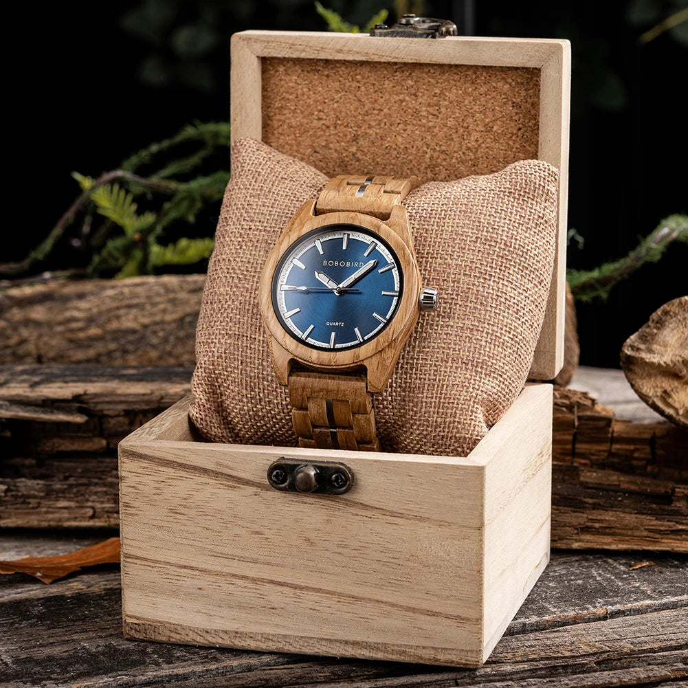 Classic Analog Men's Watch - Wooden Bracelet And Face With Luminous Hands