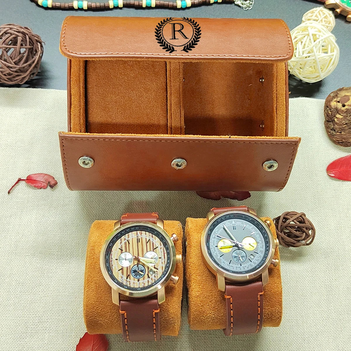 1/2/3-Slot Watch Roll Personalized Leather Travel Case - Custom Watch Case - Watch Storage Box