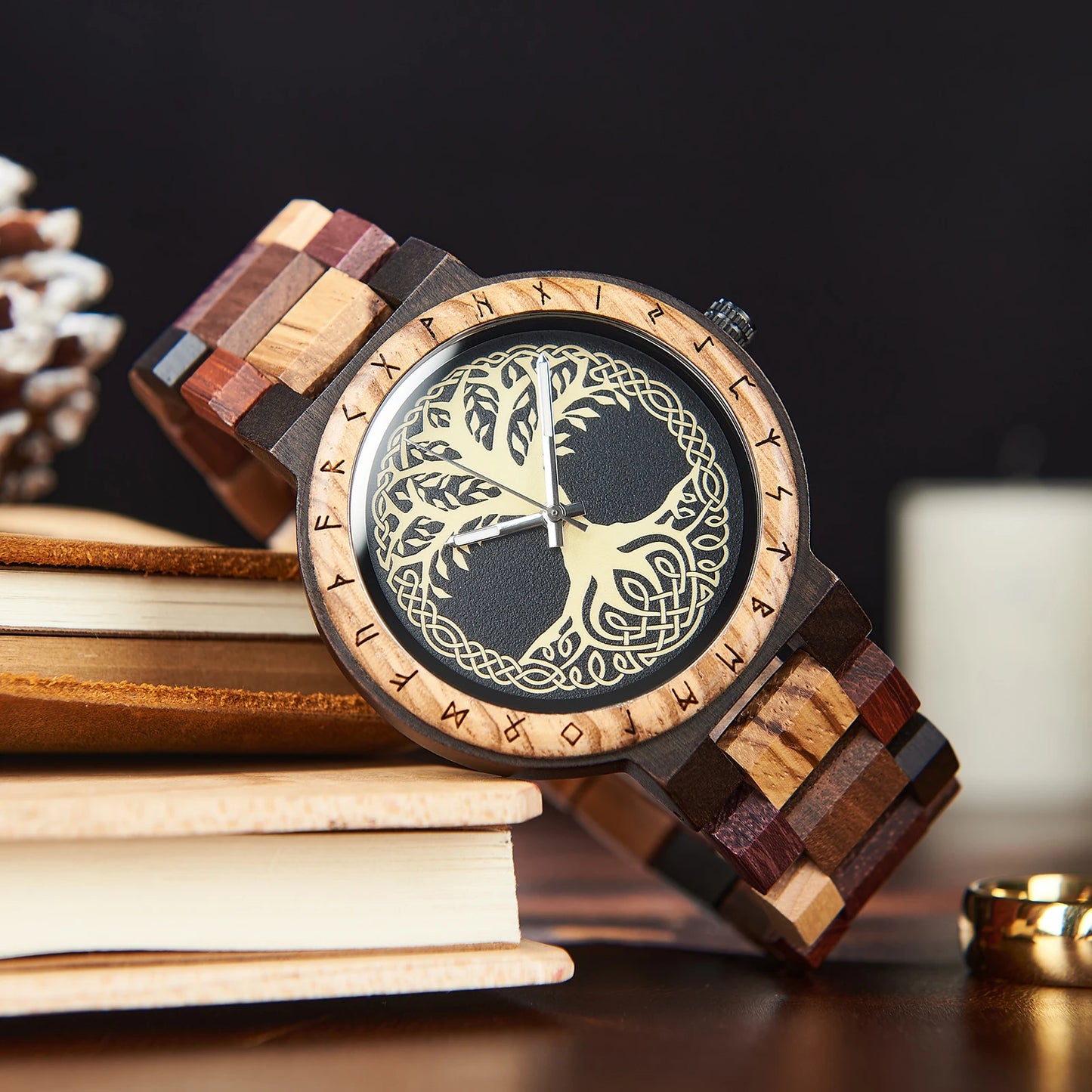 Men's Wooden Wristwatch - Viking Face Style - Gift Idea for Men