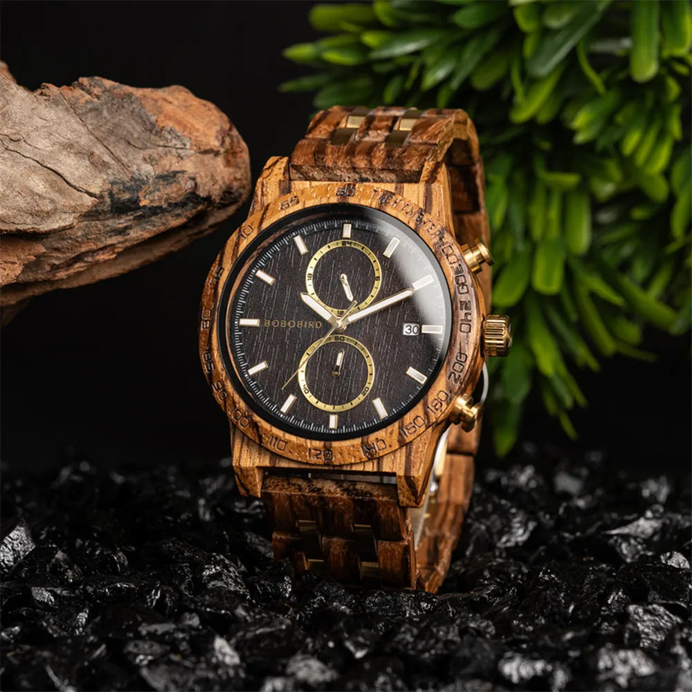 Men‘s Wooden Wristwatch Quartz Movement - Casual Dress Watch for Men