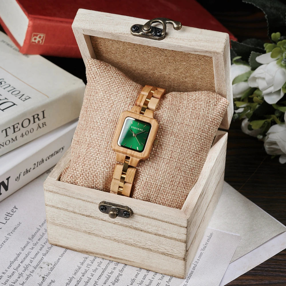 Fashion Women's Watch Wooden Links Square Face Wrist Watch for Ladies Special Gift
