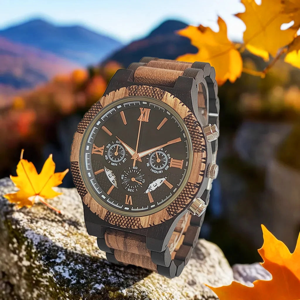 Wooden Wrist Watch for Men - Luxury Stylish Multifunction Chronographic Face