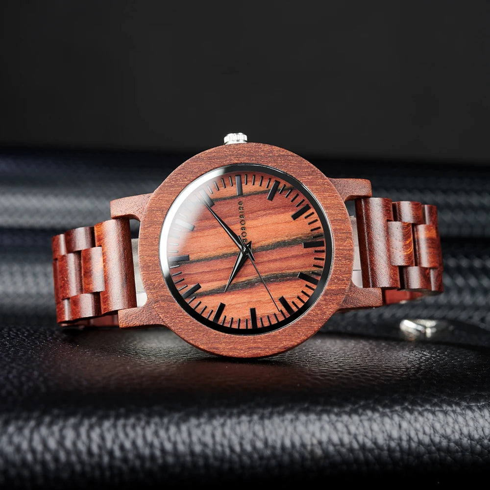 Men’s Classic Analog Sandalwood Watch - Quartz Movement With Wooden Box