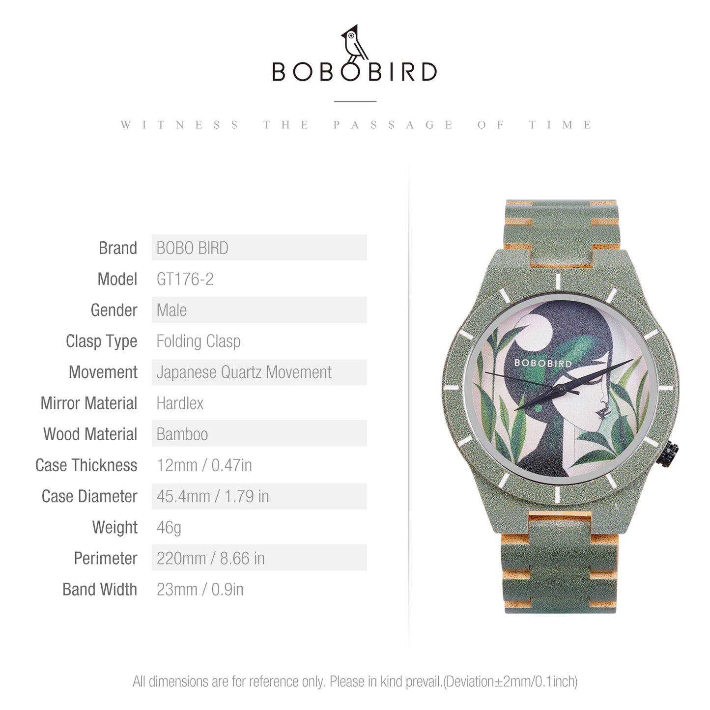 Men's Bamboo Wooden Watch with Pattern - Quartz Movement Pattern Printed Colorful Wristwatch