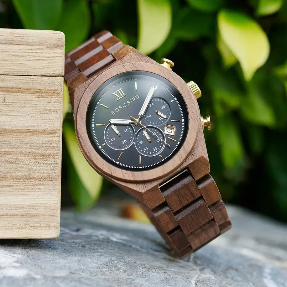 Men's Fashion Wooden Wristwatch - Quartz Movement - Round Face