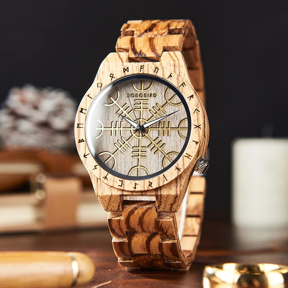 Men's Wooden Wristwatch - Viking Face Style - Gift Idea for Men