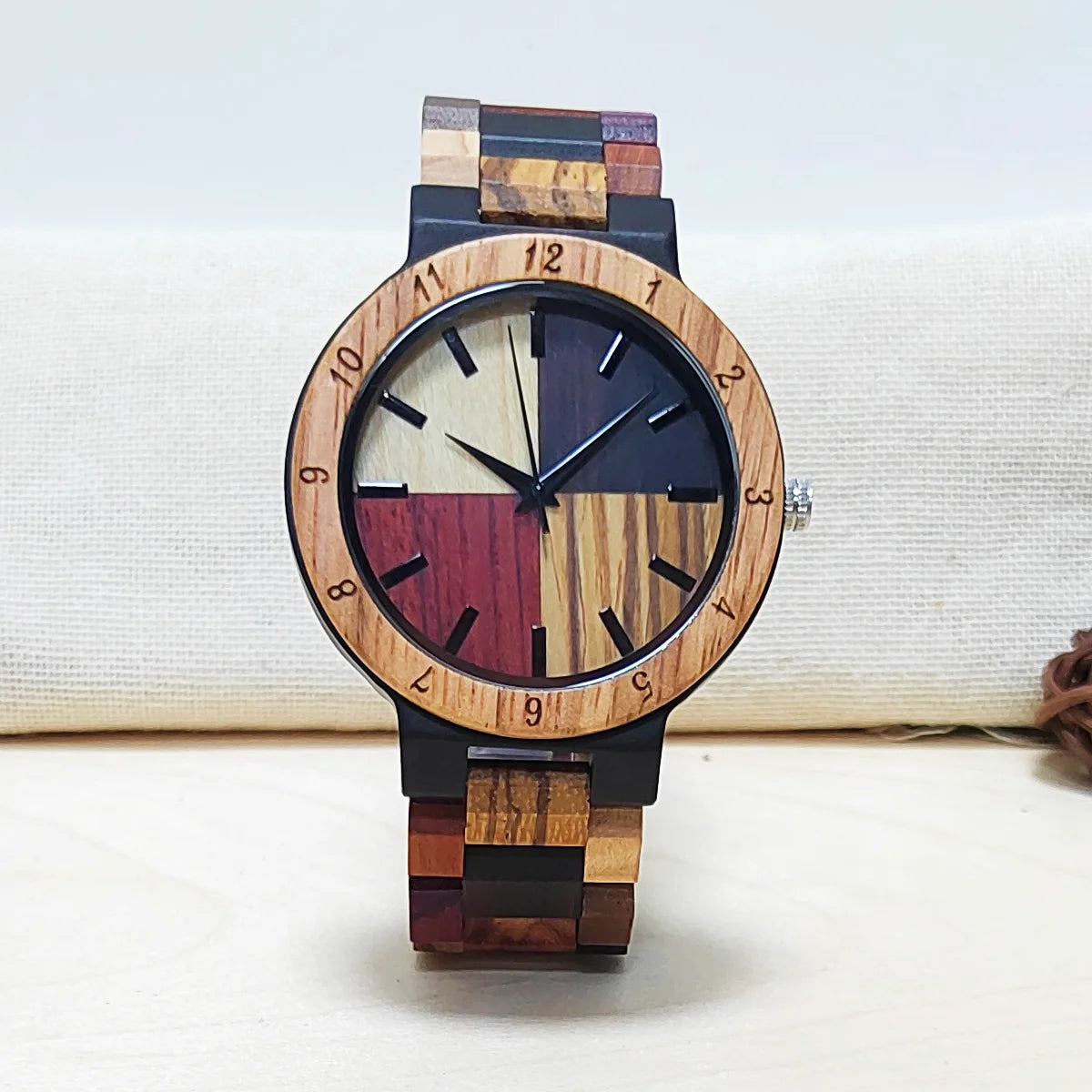 Men’s Colorful Wooden Wrist Watch - Analog Face With Quartz Movement