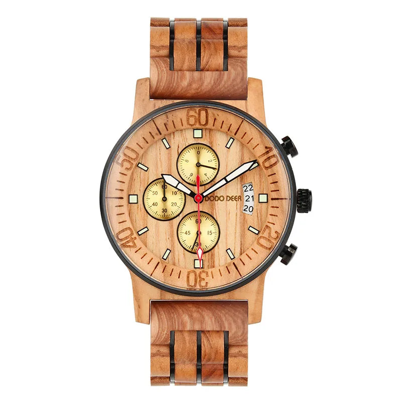 Men's Wooden Watch With Calendar - Multifunctional Fashion Quartz Movement Wristwatch