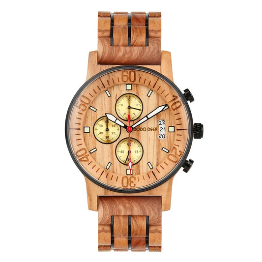 Men's Wooden Watch With Calendar - Multifunctional Fashion Quartz Movement Wristwatch