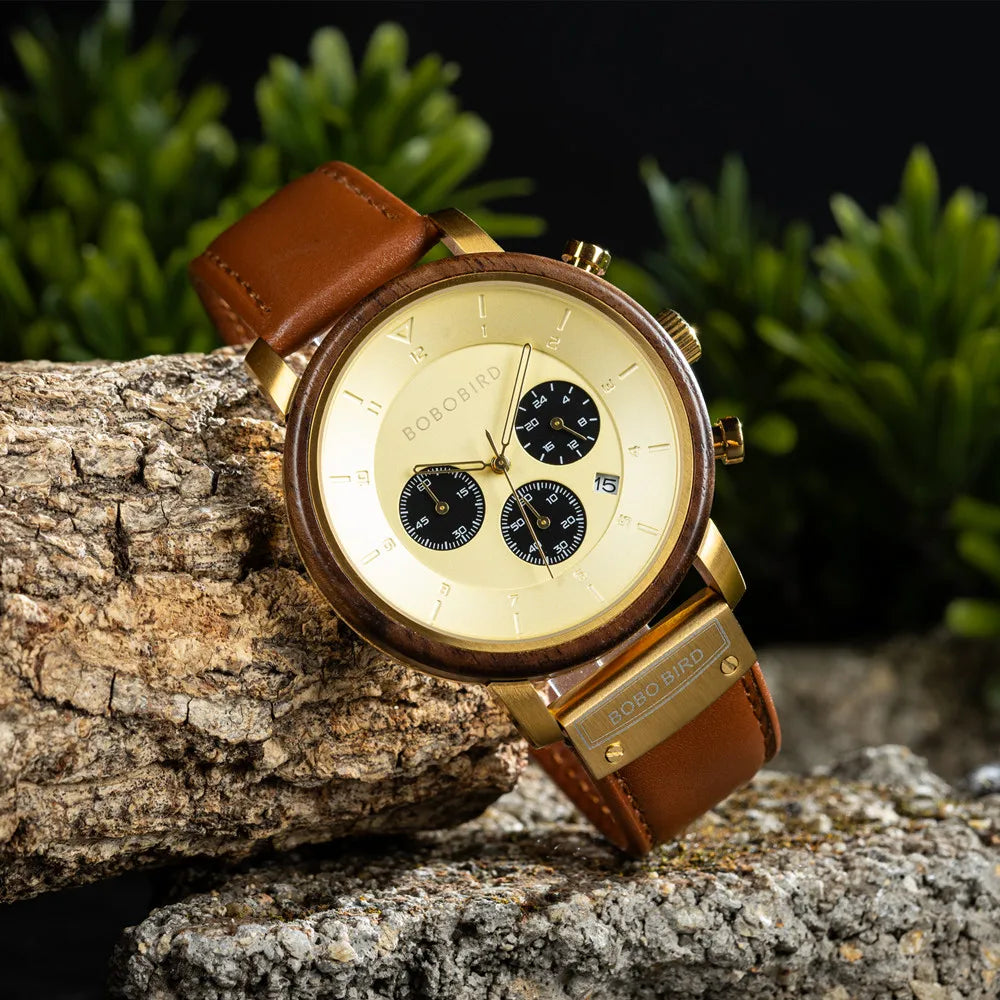 Men's Luxury Style Watch - Handmade Wooden Wrist Watch for Men With Genuine Leather