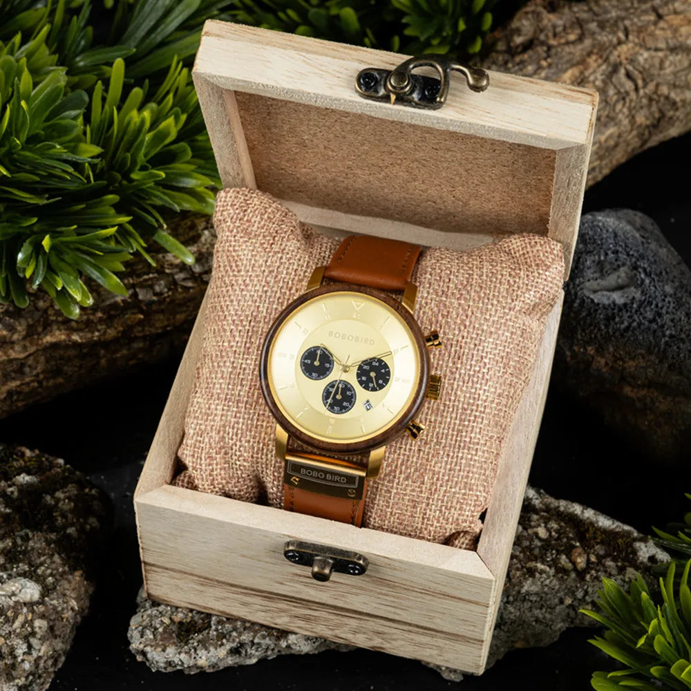 Men's Luxury Style Watch - Handmade Wooden Wrist Watch for Men With Genuine Leather