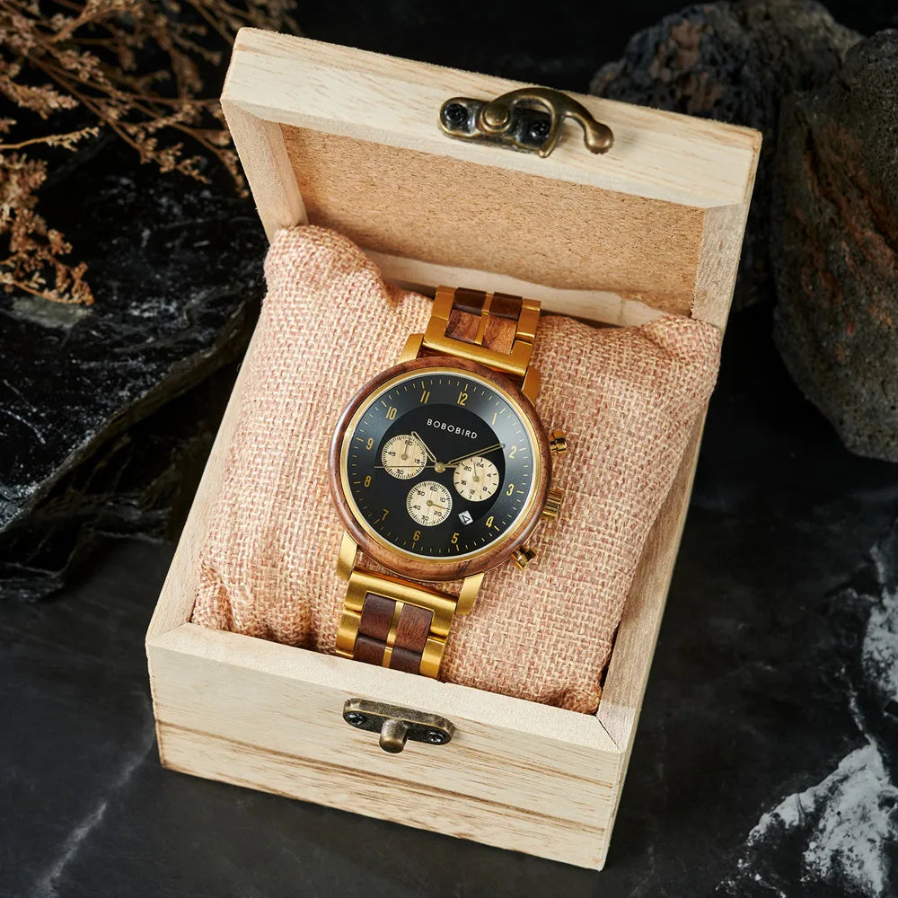 Men's Luxury Style Watch - Handmade Wooden Wrist Watch for Men With Genuine Leather