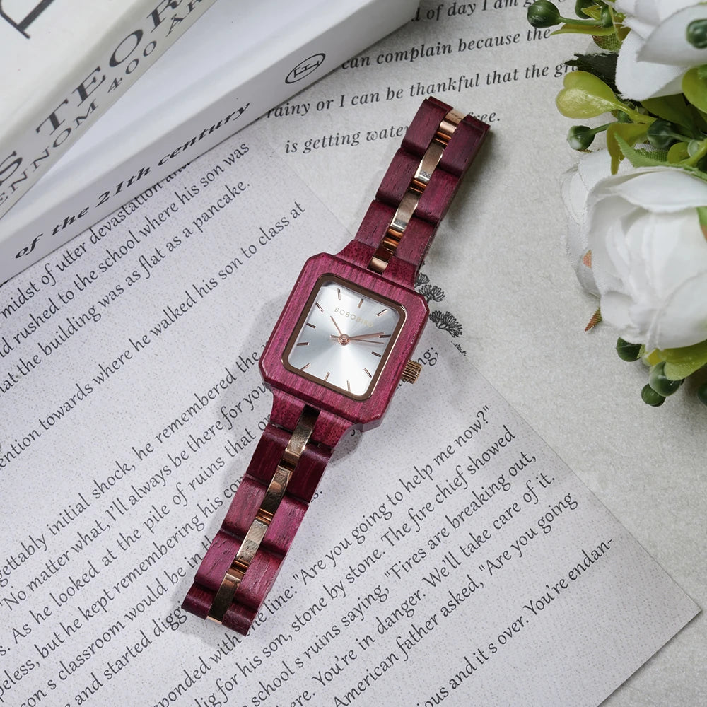 Fashion Women's Watch Wooden Links Square Face Wrist Watch for Ladies Special Gift