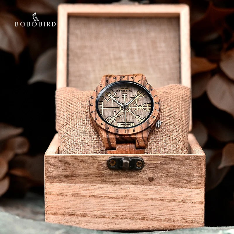 Viking Style Man's Wooden Watches - Vintage Quartz Movement Watch for Men