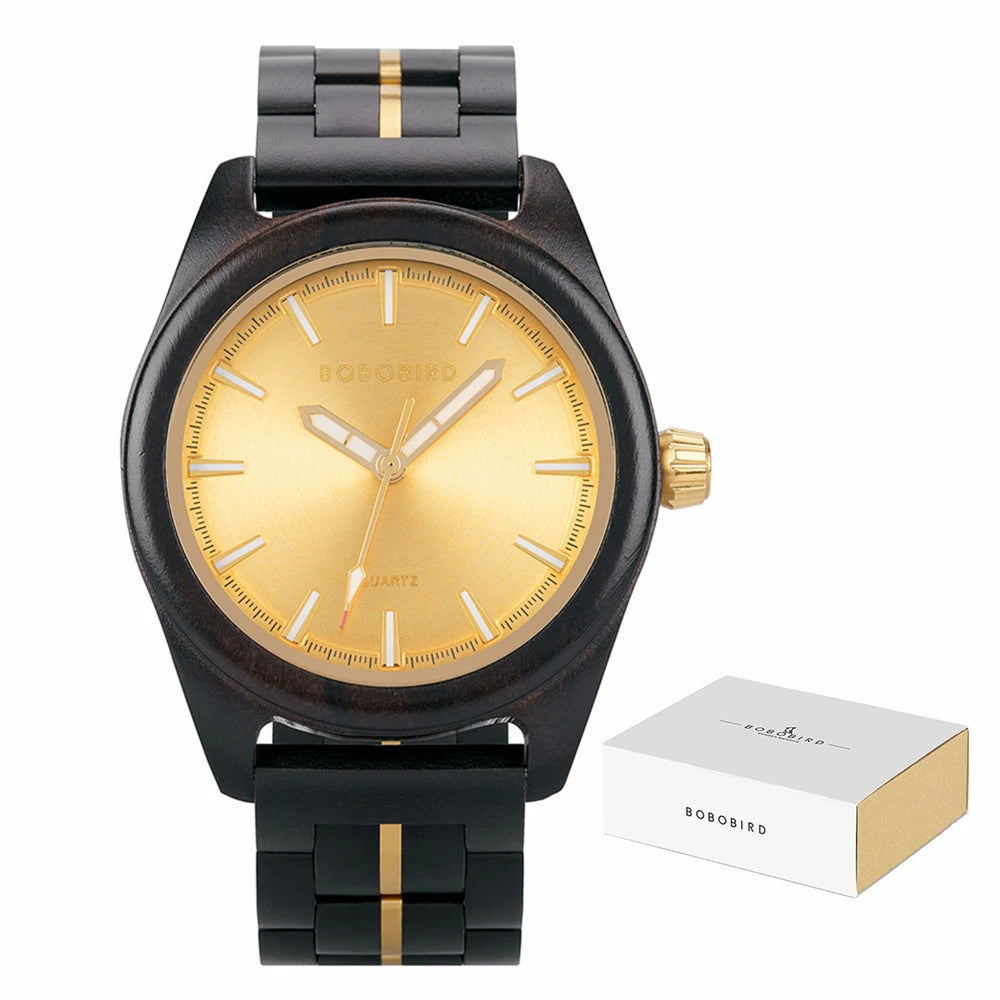 Classic Analog Men's Watch - Wooden Bracelet And Face With Luminous Hands