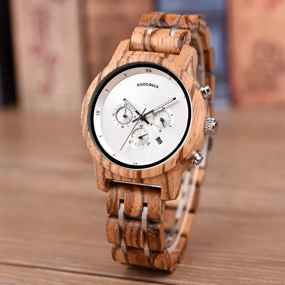 Women’s Wooden Sports Watch - Chronographic Analog Display With Quartz Movement