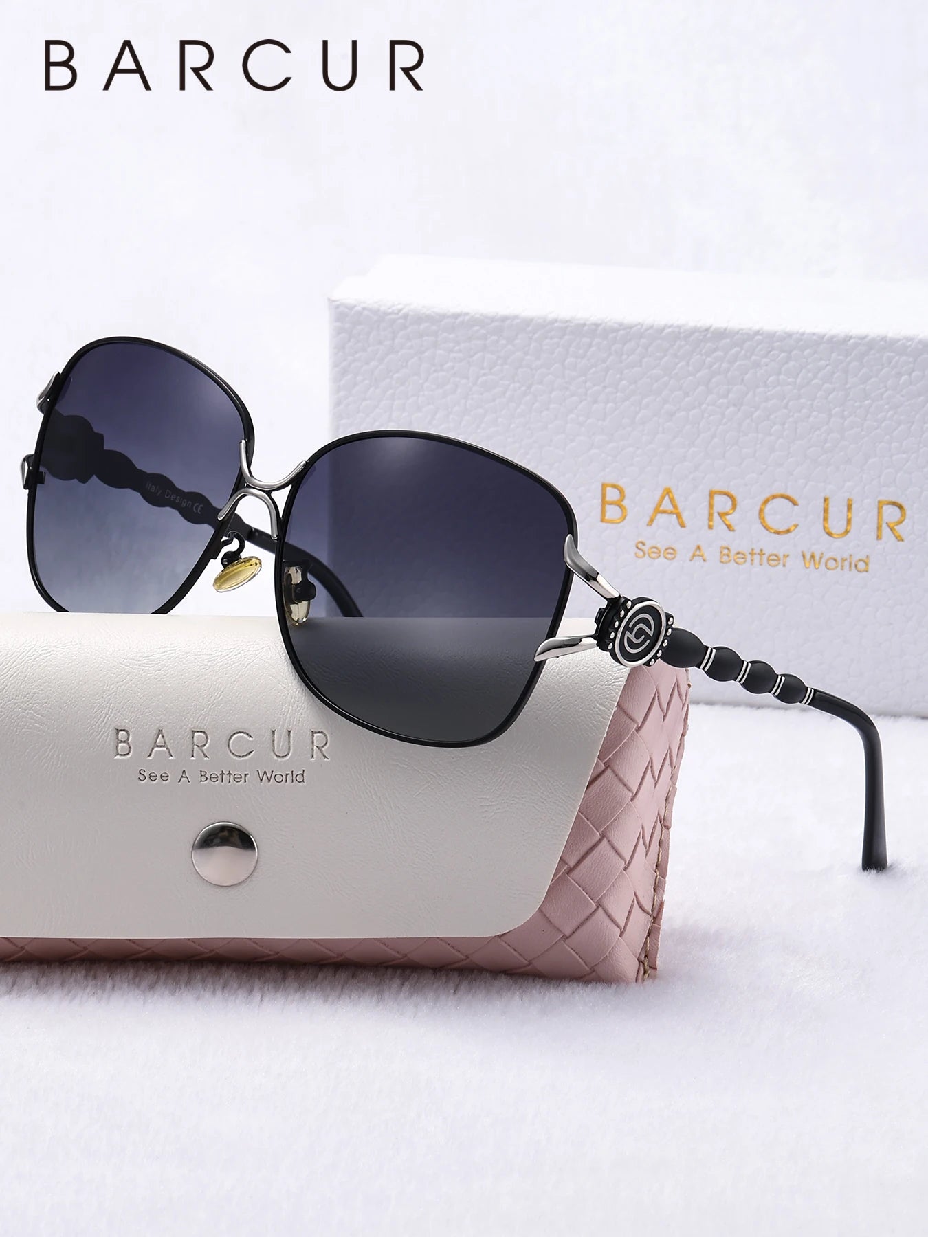 BARCUR Oversize Oval Polarized Sunglasses Women Retro Metal UV400 Fashion Sunglasses Gift box package Good Choice Family Gifts