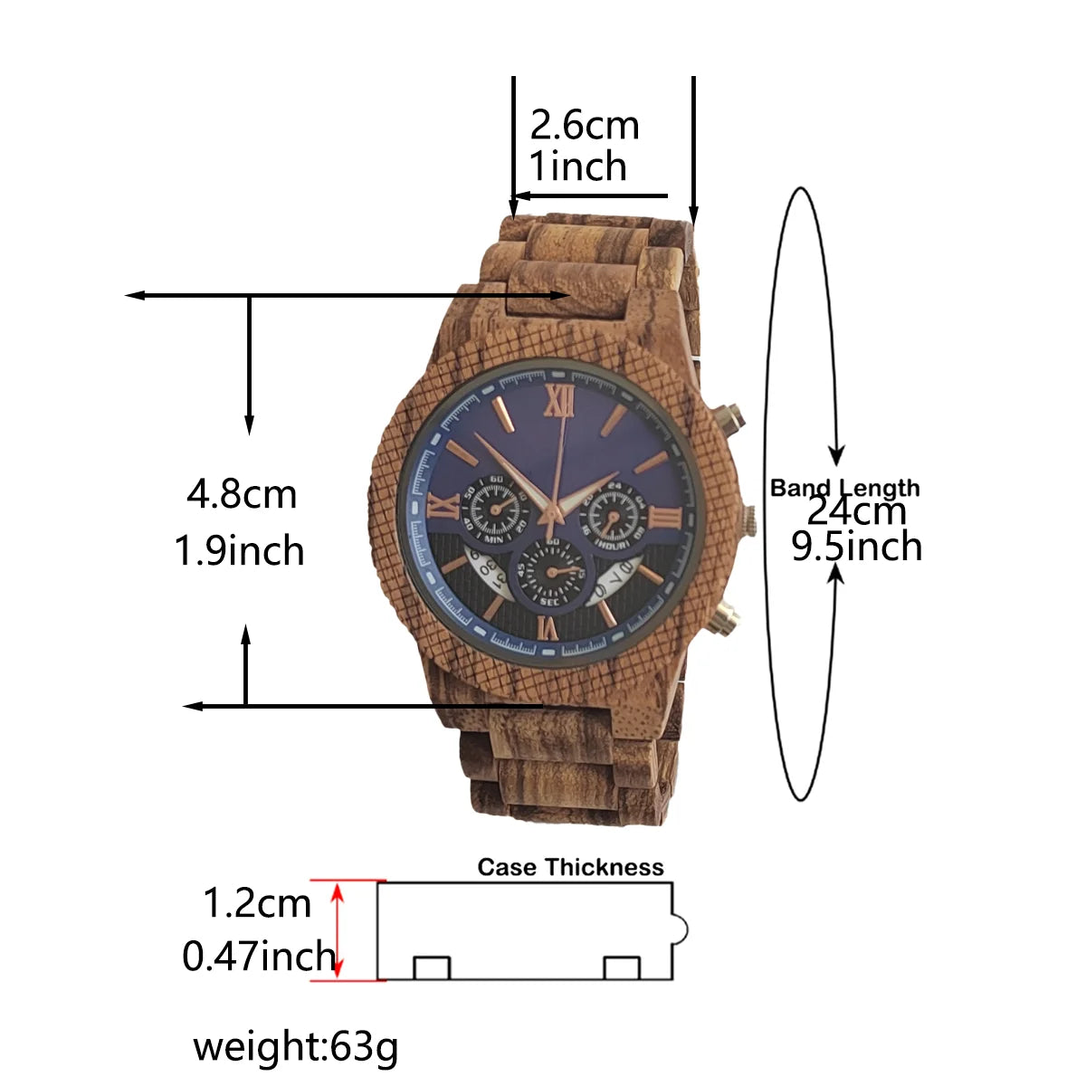 Wooden Wrist Watch for Men - Luxury Stylish Multifunction Chronographic Face
