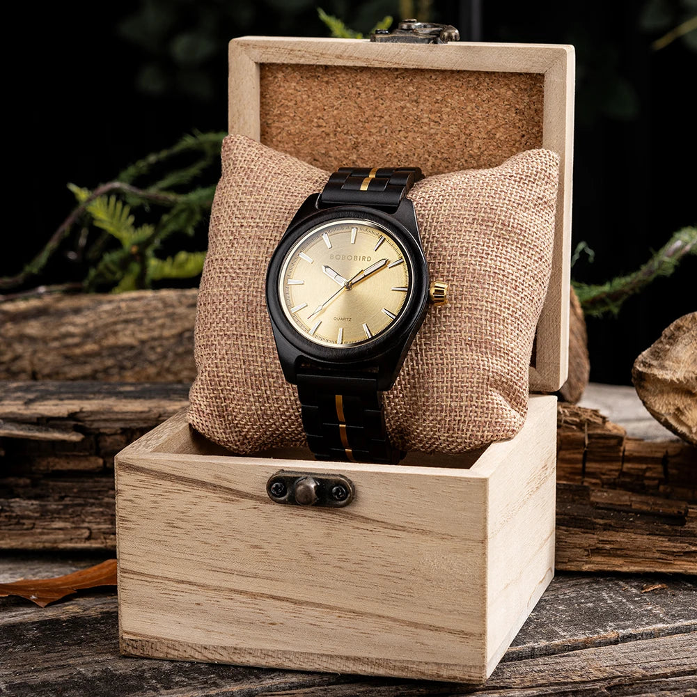 Classic Analog Men's Watch - Wooden Bracelet And Face With Luminous Hands