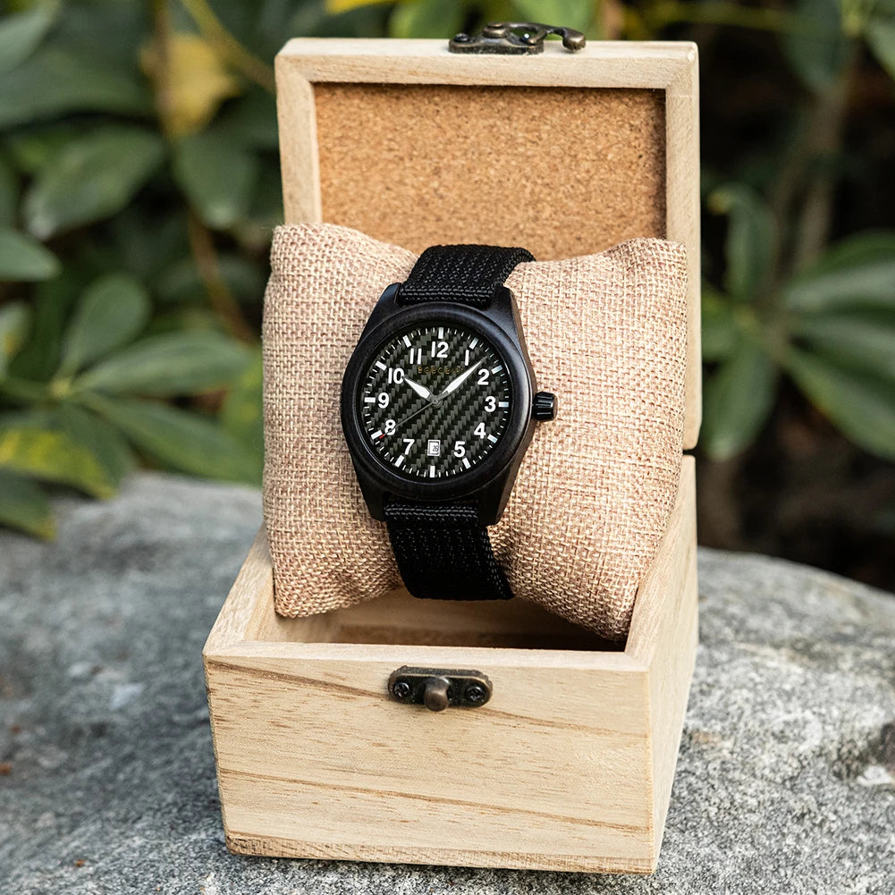 Men's Wooden Watch with Nylon Strap - Casual Wristwatch for Men - Quartz Movement & Analog Display