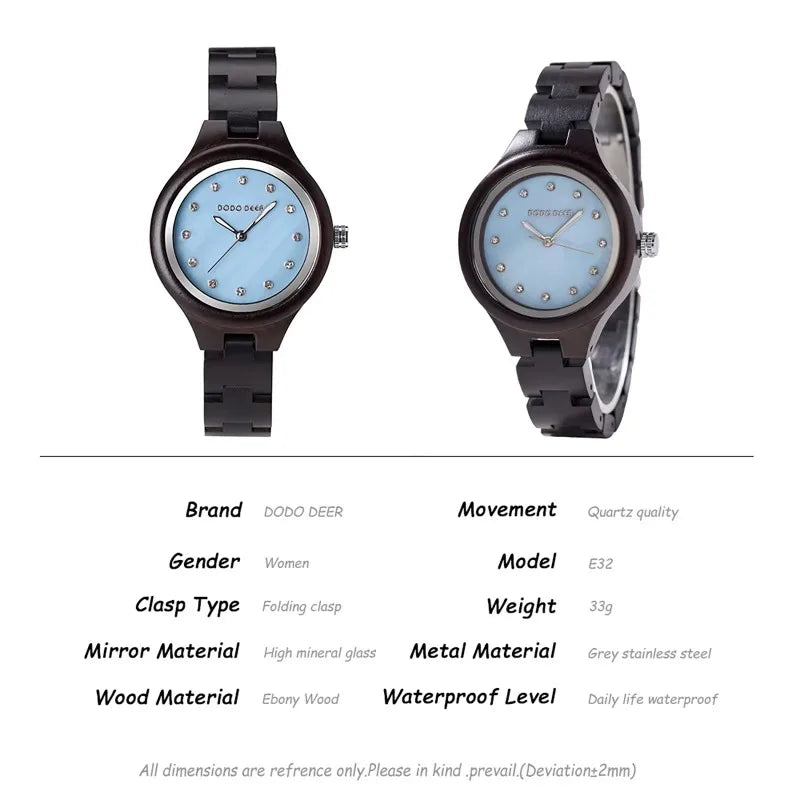 Women’s Classic Retro Analog Watch - Wooden Body And Band With Quartz Movement