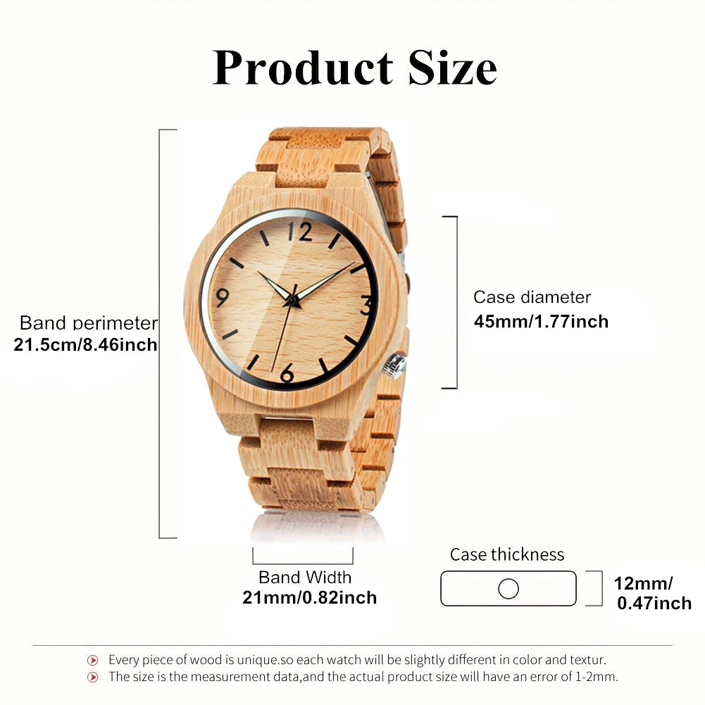 Simple Bamboo Men's Watch with Gift Box - Round Face - Quartz Movement