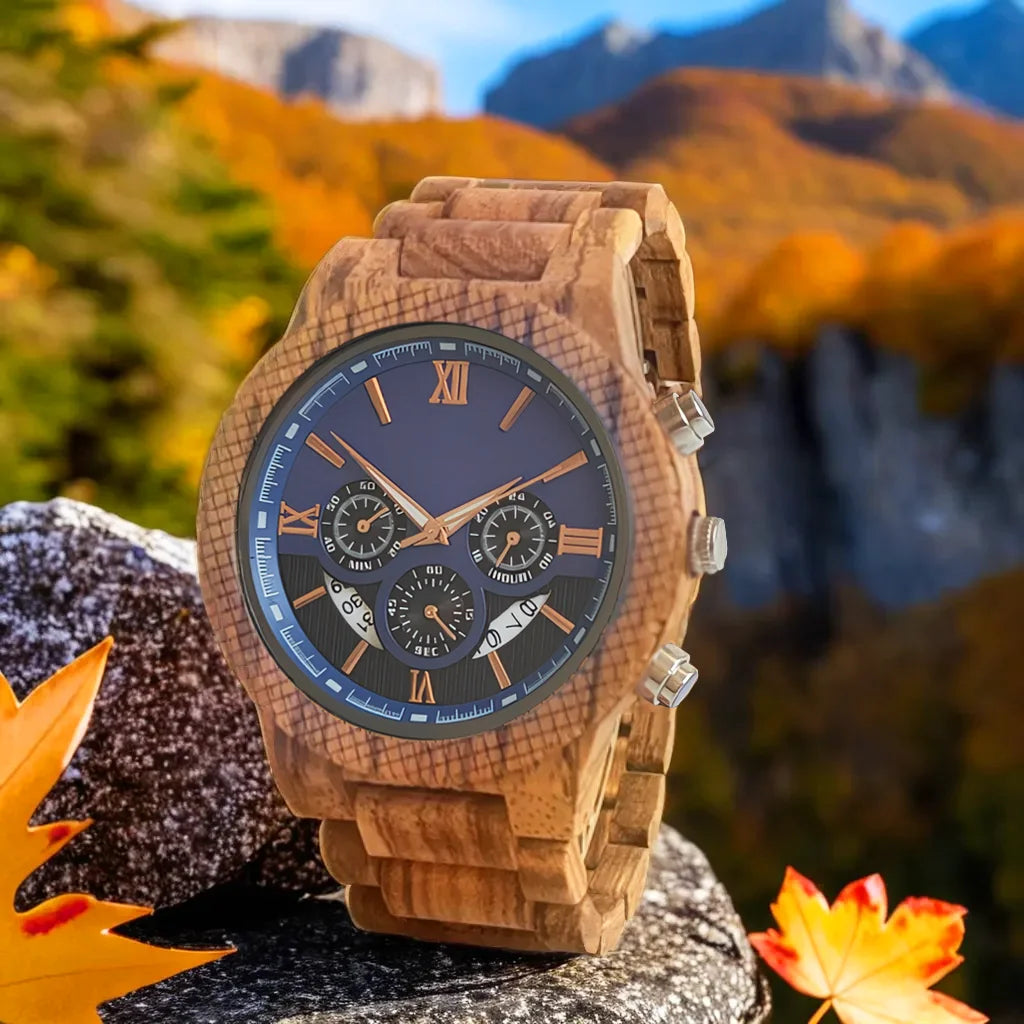Wooden Wrist Watch for Men - Luxury Stylish Multifunction Chronographic Face
