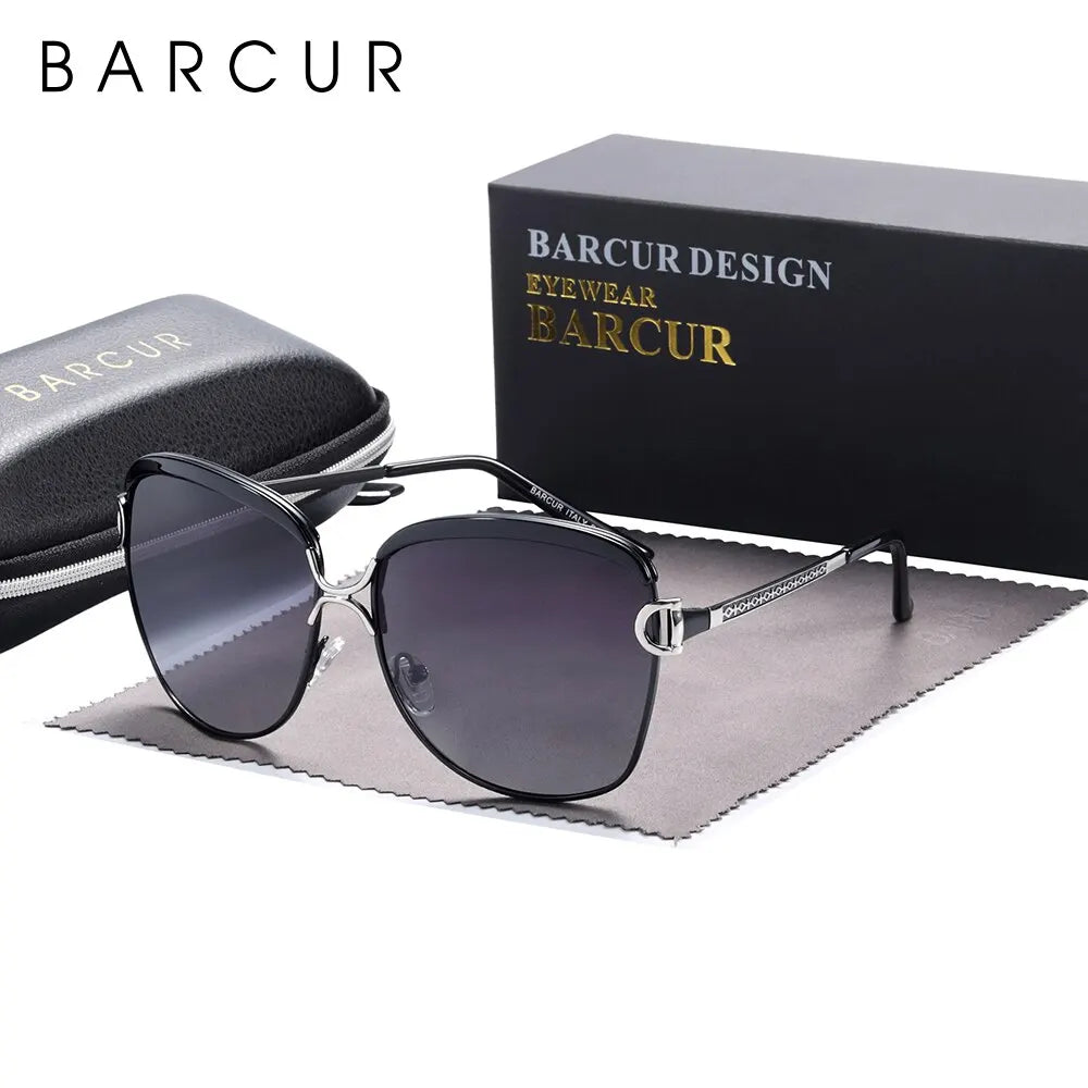 BARCUR Polarized Ladies Sunglasses Women Gradient Lens Round Sun Glasses Square Luxury Brand Oculos