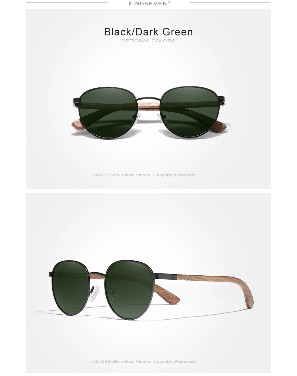 Handmade Walnut Wooden Sunglasses For Men - Polarized UV400 Protection Retro Round Lenses