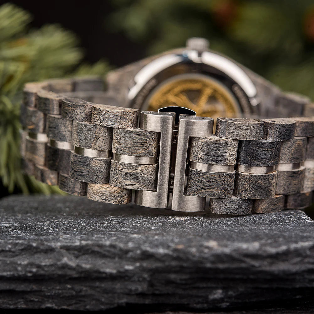 Men's Mechanical Wooden Automatic Watch - Hollow-Carved Mechanical Skeleton Wristwatch