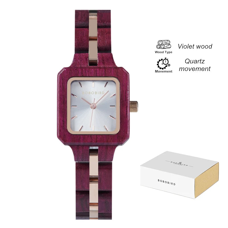 Fashion Women's Watch Wooden Links Square Face Wrist Watch for Ladies Special Gift