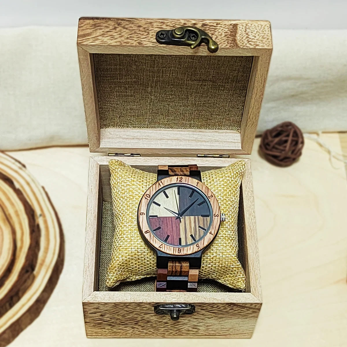 Men’s Colorful Wooden Wrist Watch - Analog Face With Quartz Movement