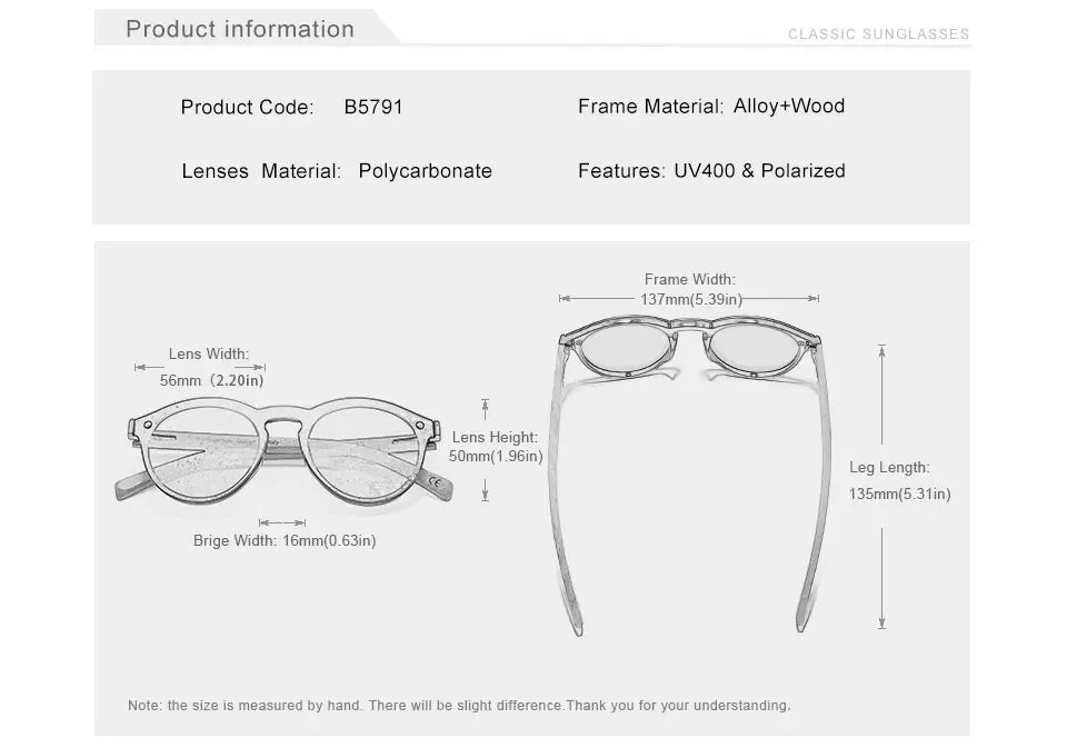 Natural Wood Framed Sunglasses For Men - Polarized UV Protection Mirror Lenses