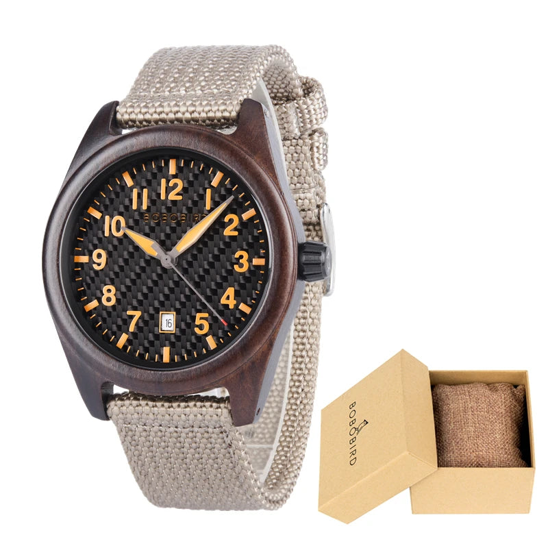 Men's Wooden Watch with Nylon Strap - Casual Wristwatch for Men - Quartz Movement & Analog Display